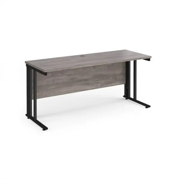 Maestro 25 straight desk 1600mm x 600mm - Black cable managed leg frame, grey oak top