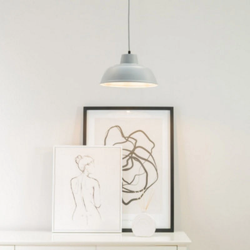 Image of ValueLights Morris Metal Drop Hanging Pendant Ceiling Light with LED Bulb Grey