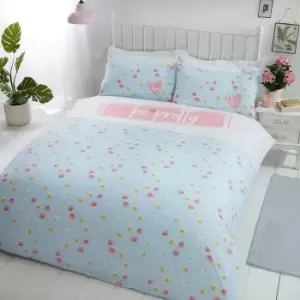 Image of Be Pretty Blue Double Duvet Cover Set Floral Bedding Quilt Set