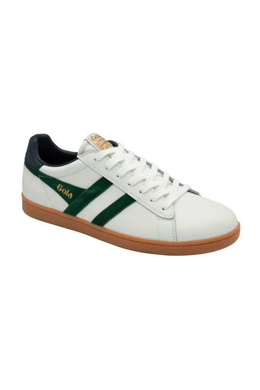 Image of Gola Mens 'Equipe Leather II' Leather Lace-Up Trainers in White Size: 7 White Male 7