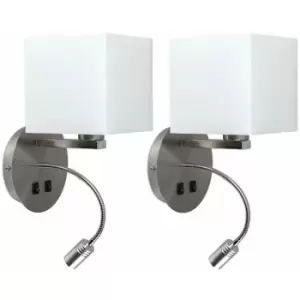 image of Square Shade Hotel Wall Lights Reading Light Twin Pack - No Bulb