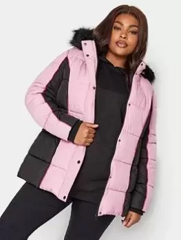 Image of Yours Colourblock Padded Jacket - Pink, Size 18, Women