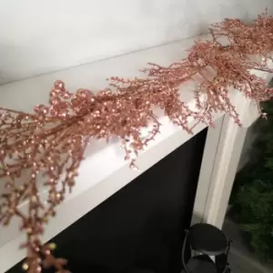 image of 1.8m Rose Gold Glitter Leaf & Berry Christmas Garland Decoration