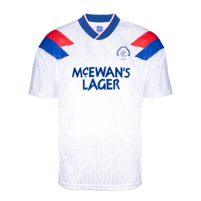 Image of Score Draw Rangers 1990 Away Retro Football Shirt RANG90APYSS-XL XL Mens Sportswear
