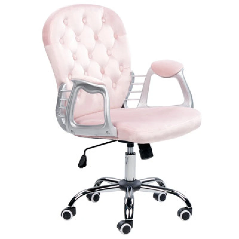 Image of BELIANI Beliani - Velvet Office Chair Swivel Adjustable Buttoned Backrest Pink Princess 383539
