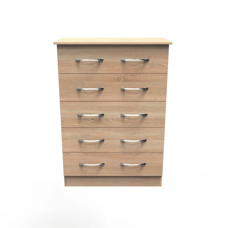 Image of Welcome Furniture Ready Assembled Avon 5 Drawer Chest In Bardolino Oak, Brown AVN012BO