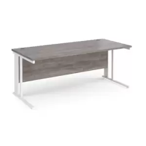 image of Maestro 25 straight desk 1800mm x 800mm - white cable managed leg frame and grey oak top