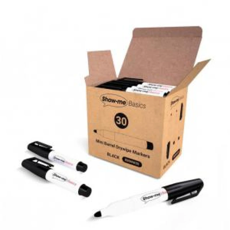 Image of Show-me Basics Mini Whiteboard Pens Black (Box 30) - EMWM30