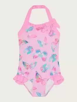 image of Monsoon Girls Butterfly Halter Swimsuit - Pale Pink, Light Pink, Size Age: 7-8 Years, Women