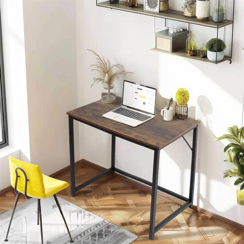 Image of House of Home Rustic Brown Small Desk with Black Metal Frame Brown unisex 50x80x76