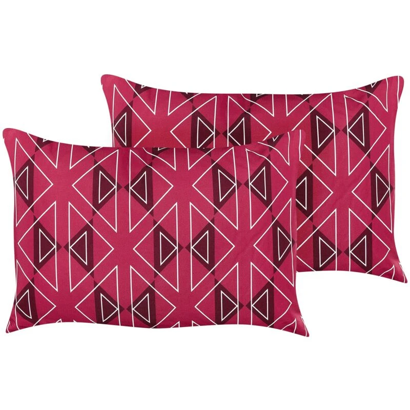 Image of Beliani Set Of 2 Outdoor Cushions Mezzano Geometric Pattern 40 X 60 Cm Fuchsia Pink
