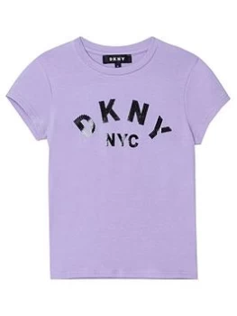 Image of DKNY Girls Print Logo T-Shirt - Lilac Size Age: 8 Years, Women