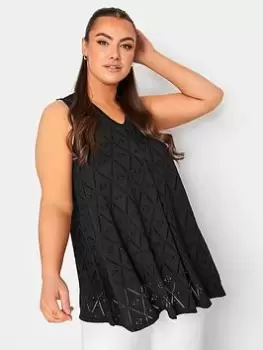 Image of Yours Broderie Pleat Vest, Black, Size 14, Women