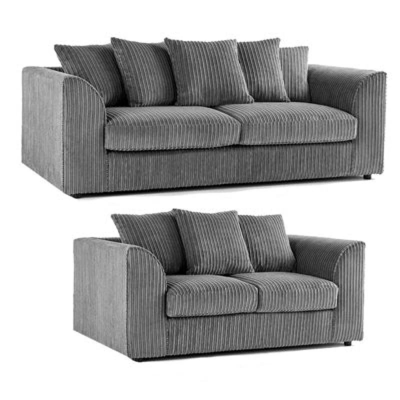 Image of Furnishings For Less UK Luxor Jumbo Cord Grey 3 + 2 Fabric Sofa Suite