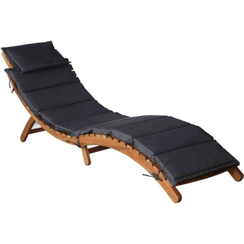 Image of VIDAXL Sun Lounger with Dark Grey Cushions Solid Wood Acacia Vidaxl 8720845762988