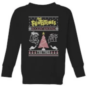 image of Flintstones Rockin Around The Tree Kids Christmas Sweatshirt - Black - 11-12 Years