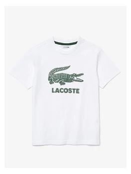 Image of Lacoste Boys Croc Large Logo T-Shirt - White, Navy, Size 10 Years
