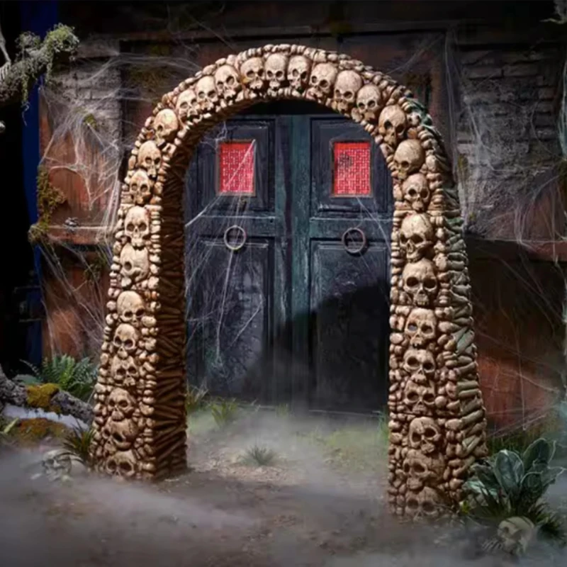 Image of Home Accents 7.5ft Tall Skull and Bones Halloween Entrance Archway Decoration