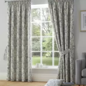 Image of Averie Floral Print 100% Cotton Lined Pencil Pleat Curtains, Blue, 66 x 54" - Dreams&drapes