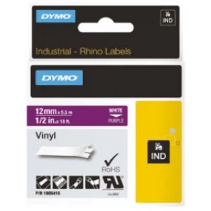 image of Dymo 1805415 White on Purple Vinyl Labels 12mm x 5.5m