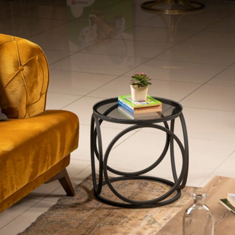 Image of Decorotika Mimo Glass Side End Bedside Table with Gold Metal for Modern Living Room Bedroom Black