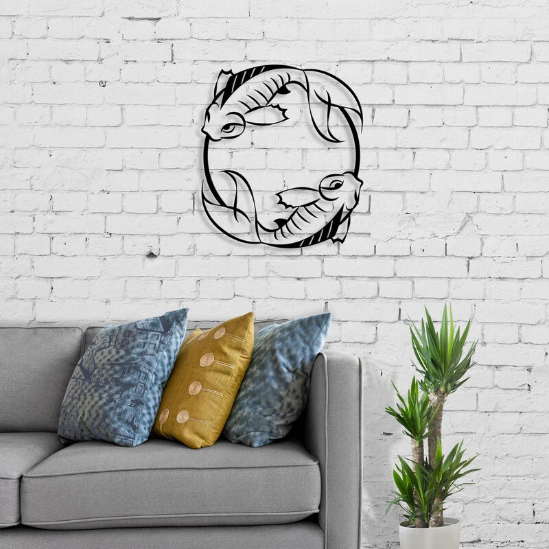 Image of DECORTIE METAL WALL ART NO:27 JAPANESE FISH - Black M.DK.T.13332.18