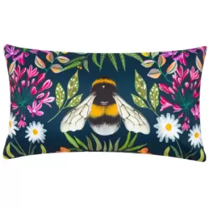 Image of Wylder Nature House Of Bloom Zinnia Bee Outdoor Boudoir Cushion Navy