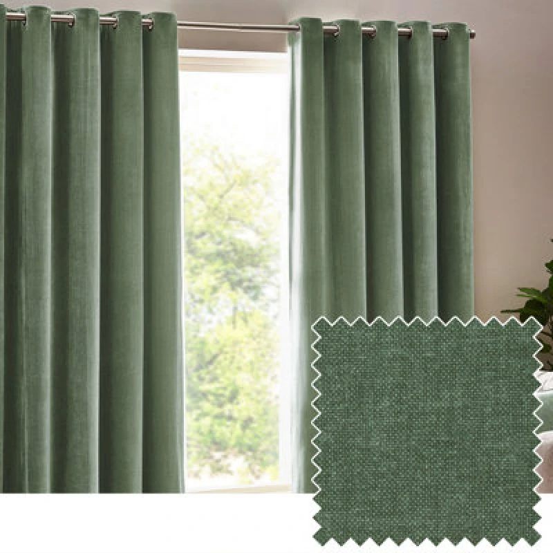 Image of Yard Heavy Chenille Fully Lined Eyelet Curtains Eucalyptus 229cm width 229cm drop, Green 5025532854773