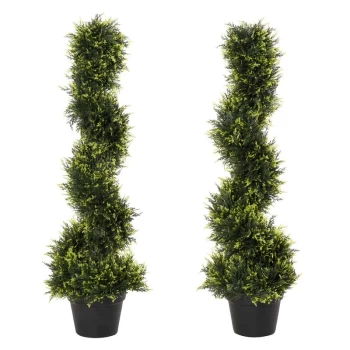 image of Set Of 2 90cm/3FT Artificial Spiral Topiary Trees w/ Pot Fake Plant - Outsunny