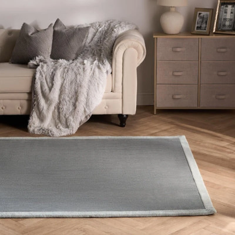 Image of OHS OHS Contrast Border Non Slip Tufted Hallway Runner Rug Floor Carpet in Charcoal Size: 80cm x 150cm Charcoal 80cm x 150cm Unisex 5027434224692
