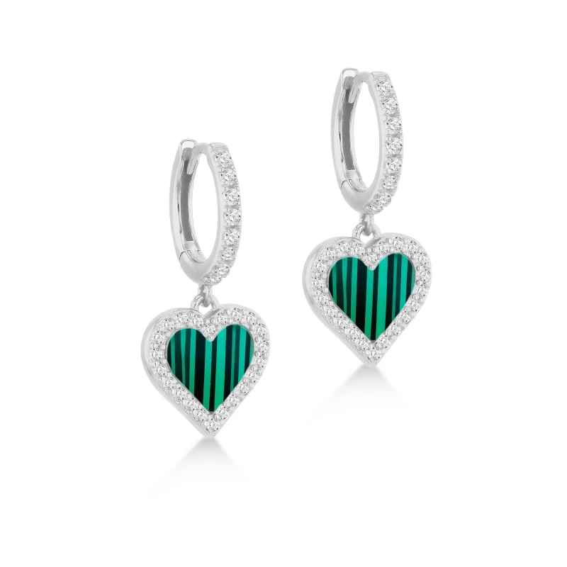 Image of Be You Sterling Silver Malachite & CZ Heart Drop Earrings Sterling Silver female One Size