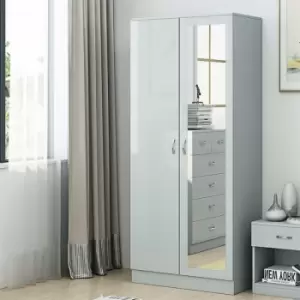 Image of Chilton 2 Door Mirrored Wardrobe - Grey Gloss - Red