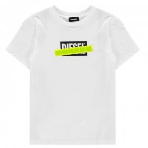 Diesel Neon Logo T Shirt - White/Green