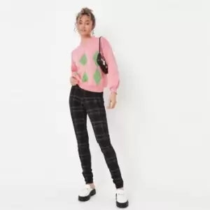 Image of Missguided Tall Vice Checked Highwaisted Skinny Jean - Black