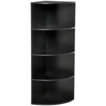 Image of HOMCOM 4 Tier Wood Corner Shelf Unit Freestanding Fan Bookshelf Plants Stand Black AOSOM UK