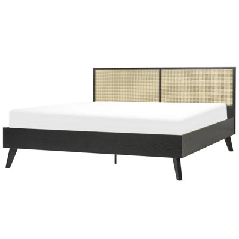 Image of Beliani Bed Rattan Monpazier 180 X 200 Cm (Eu Super King) Black