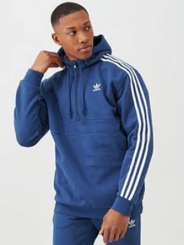 Image of Adidas Originals 3 Stripe Half Zip Hoodie - Blue