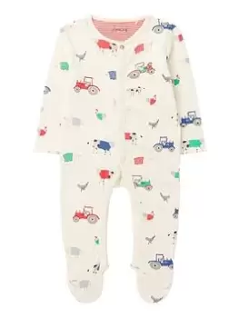 image of Joules Baby Boys Ziggy Farm Sleepsuit - White, Size Up To 3 Months