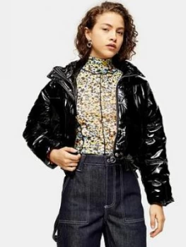 Image of Topshop Petite Vinyl Padded Jacket - Black, Size 14, Women