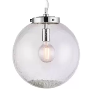 Image of Hanging Ceiling Pendant Light Chrome & GLASS Large Round Shade Lamp Bulb Holder