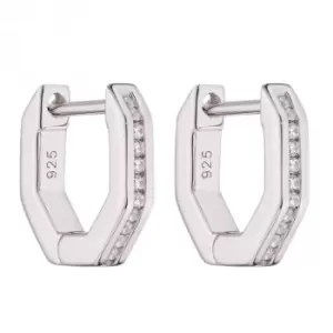 Image of Sterling Silver Layered Octagon Hoop Zirconia Earrings E6133C