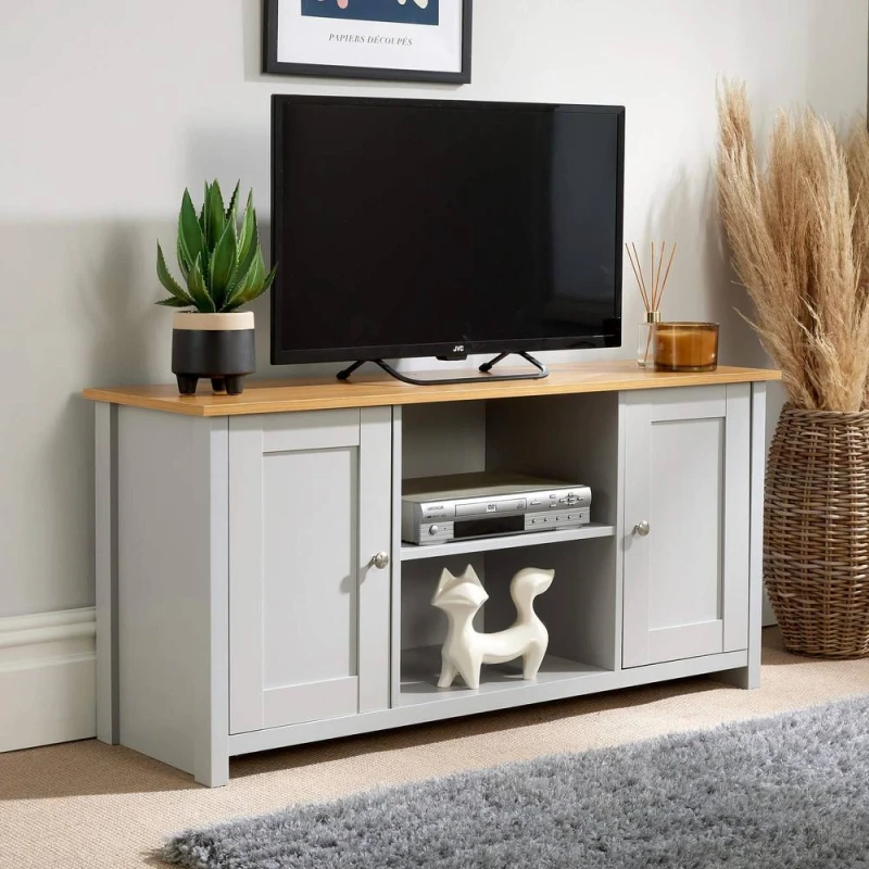 Image of Home Source Camden Large 2 Door TV Media Storage Unit Grey