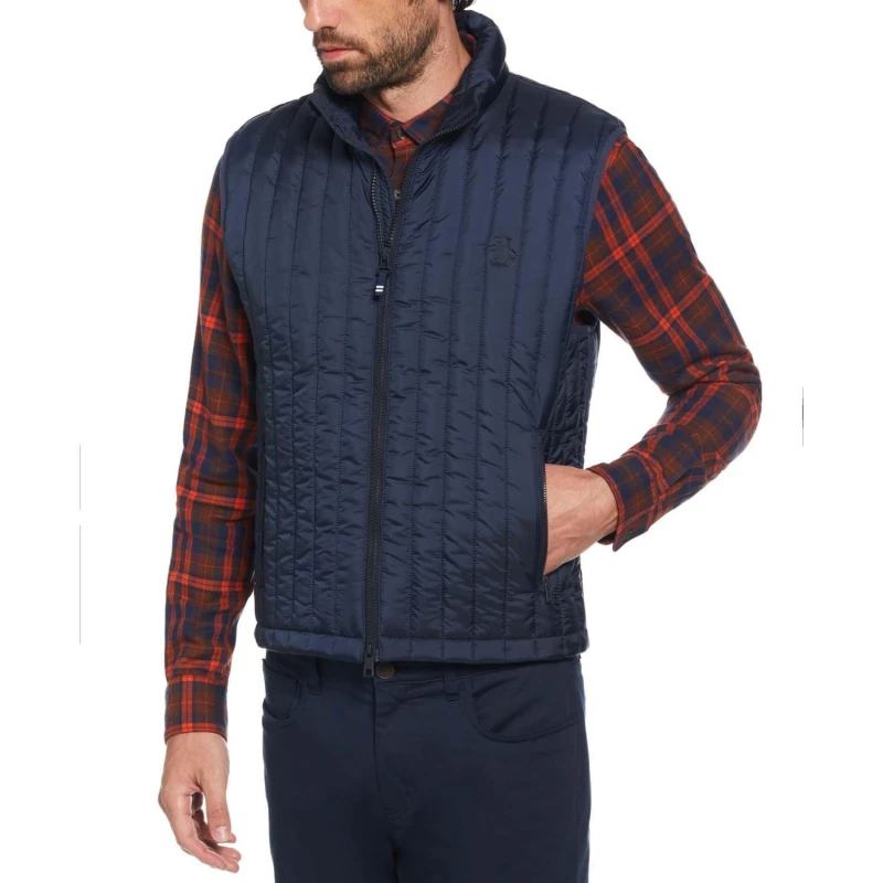Image of Original Penguin Vertical Quilted Gilet - Blue Blue M