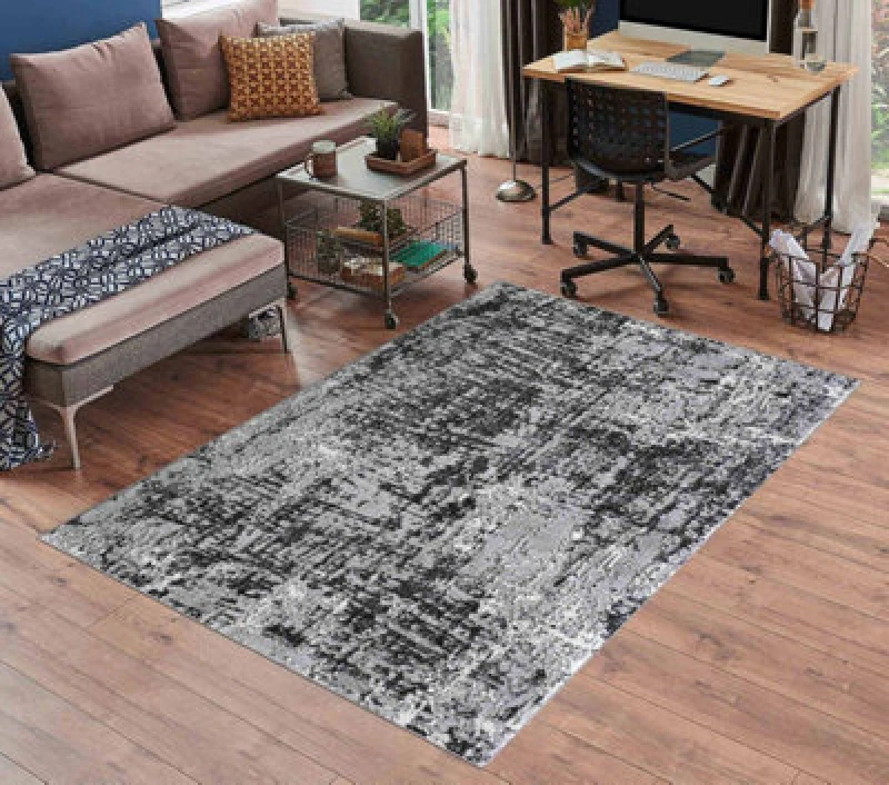 Image of Serenity Modern Abstract Lines Contemporary Area Rugs Black 60X220 Cm