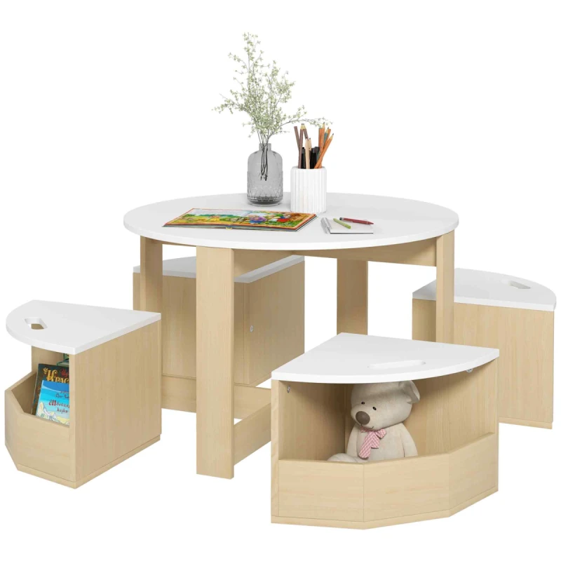 Image of Aiyaplay Five Piece Kids Table And Chairs Set With Storage, White
