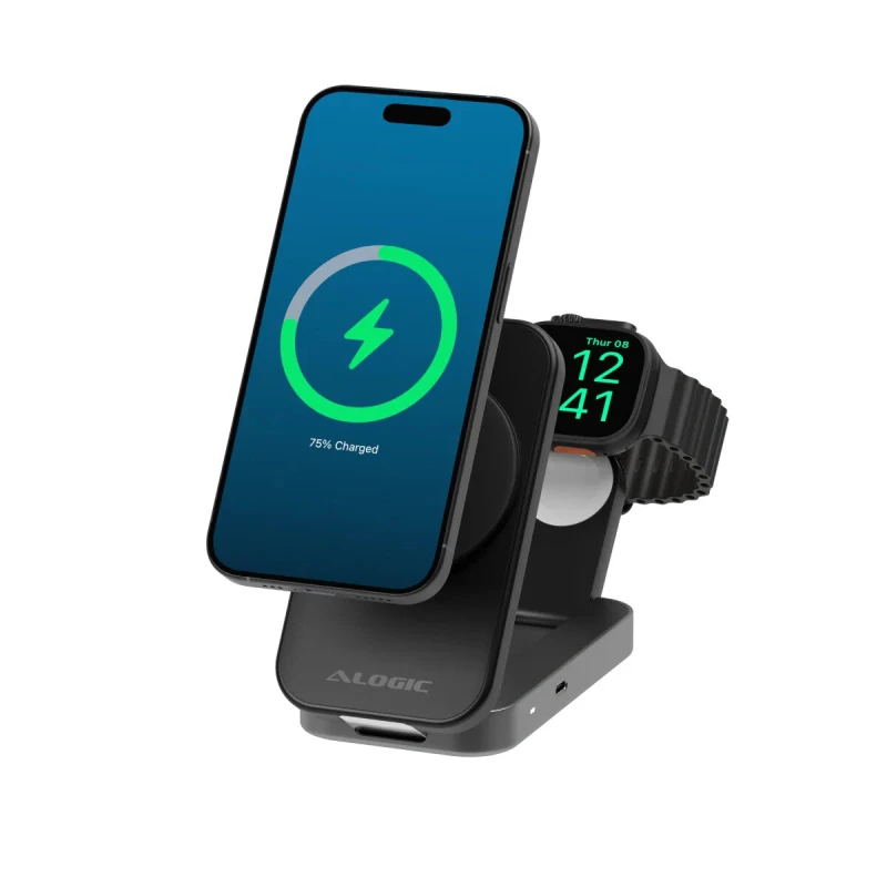 Image of ALOGIC Flip 2in1 Qi2 Wireless Charging Stand - Black
