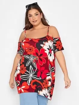 Image of Yours Cold Shoulder Tunic - Red, Size 18, Women