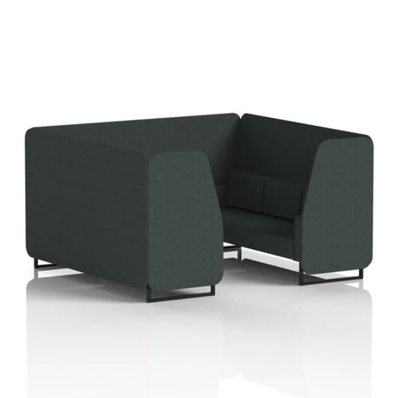 Image of Brixworth 6 Seater Office Booth with Front Panel - Black Legs in Rivet Fabric - Charcoal Panels and Sofa