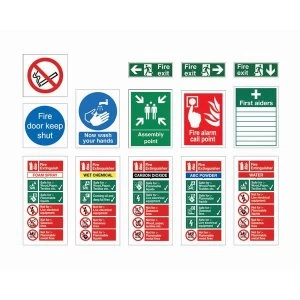 image of Stewart Superior Safety Signs Starter Pack for Medium Sized Businesses Pack of 30 Signs.