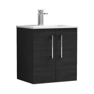 image of Arno Charcoal Black 500mm Wall Hung 2 Door Vanity Unit with 18mm Profile Basin - ARN621B - Charcoal Black - Nuie